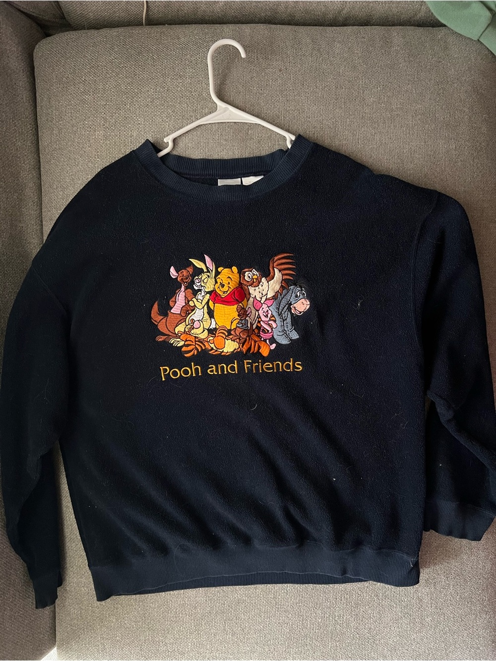 Vintage Disney Navy Pooh and Friends Embroidered Crewneck Sweater